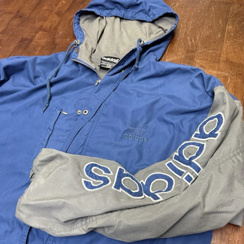 Vintage Adidas‎ Jacket XL 90s Spell Out Sleeve Parka Coat Color Block Trefoil